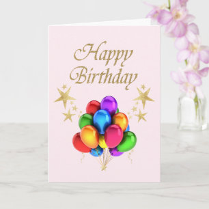 Carte Ballons colorés Gold Stars Joyeux anniversaire