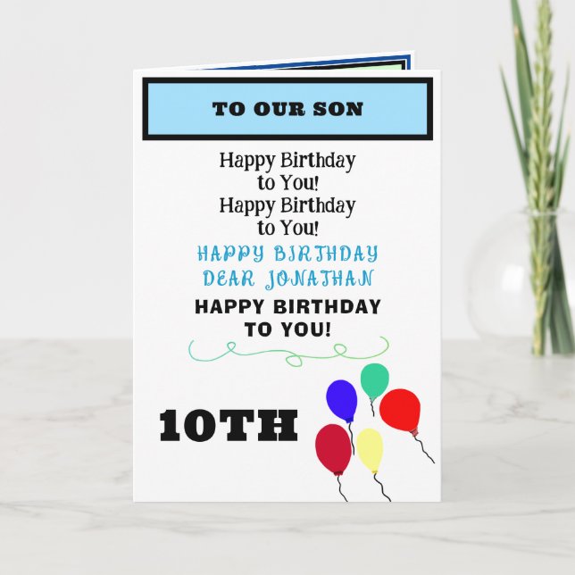 Carte Ballons Cupcakes Fête d'anniversaire de Fils NOM T (Devant)