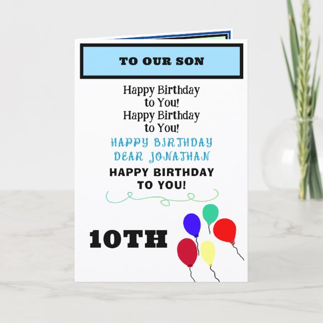 Carte Ballons Cupcakes Fête d'anniversaire de Fils NOM T (Devant)