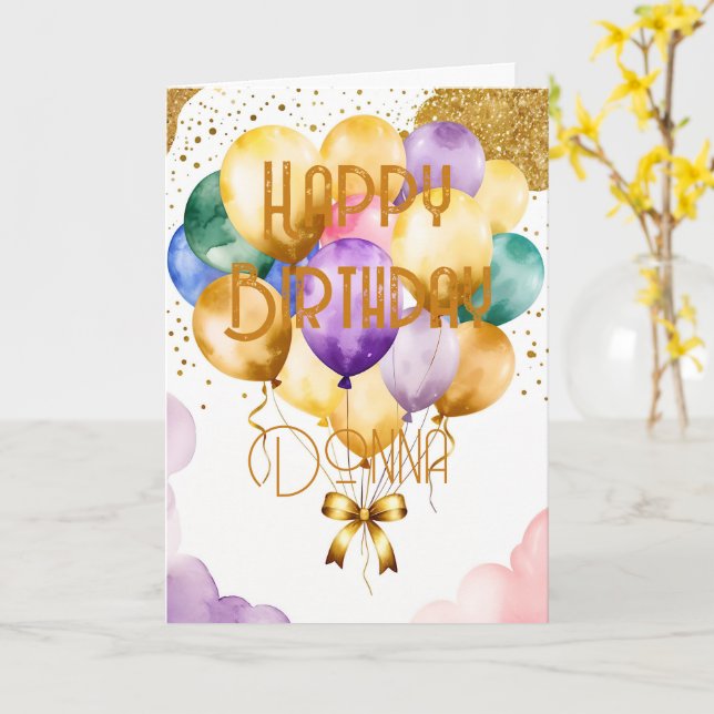 Carte Ballons d'anniversaire. Ajouter un nom. (Fleur jaune)
