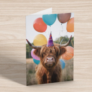 Carte Ballons d'anniversaire de la vache de Highland