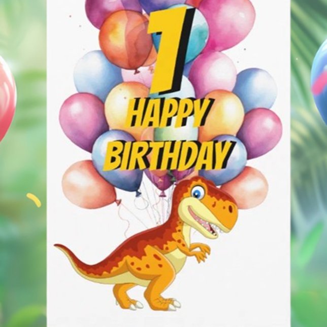 Carte Ballons d'anniversaire Dinosaur T Rex Gold 1 (Celebrate your little one's first birthday with our adorable T-Rex gold balloon card!)