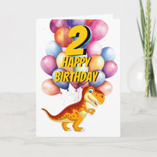 Carte Ballons d'anniversaire Dinosaur T Rex Gold 2
