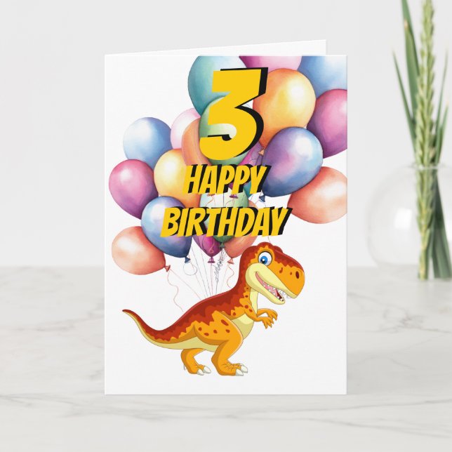 Carte Ballons d'anniversaire Dinosaur T Rex Gold 3 (Devant)