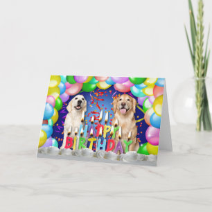 Carte Ballons d'anniversaire - Golden Retrivers