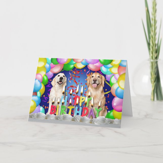 Carte Ballons d'anniversaire - Golden Retrivers (Devant)