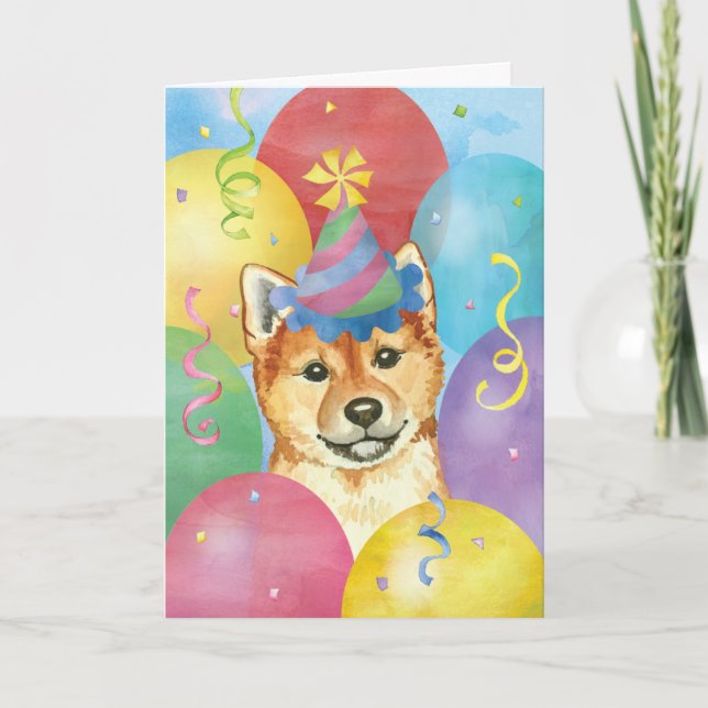 Carte Ballons d'anniversaire Shiba Inu (Devant)