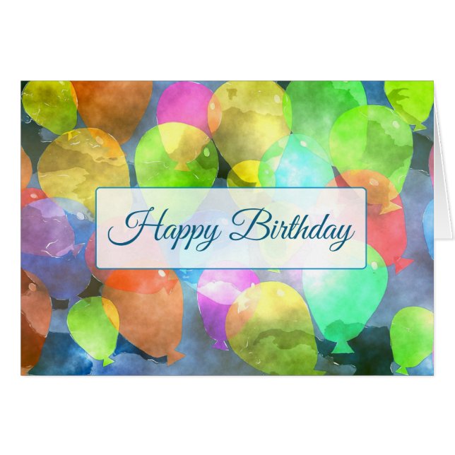 Carte Ballons d'aquarelle d'anniversaire heureux (Devant horizontal)