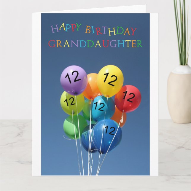 Carte Ballons de 12e anniversaire de petite-fille (Devant)