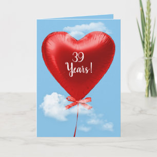 Carte Ballons de coeur rouge pour 39e anniversaire