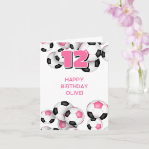Carte ballons de football noir rose filles anniversaire