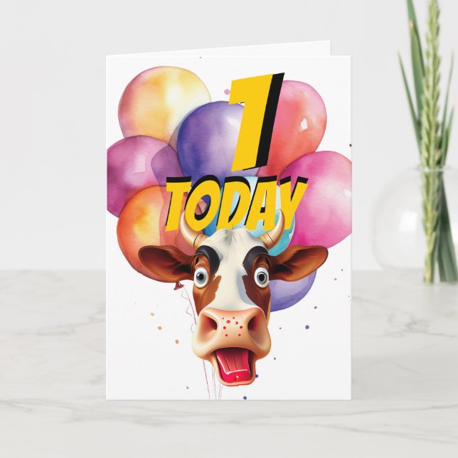 Carte Ballons de vache 1er anniversaire (Devant)