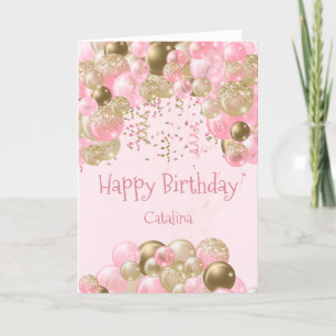Carte Ballons d'or rose tendance Anniversaire