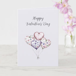Carte Ballons en forme de cœur floral lavande pour la Sa