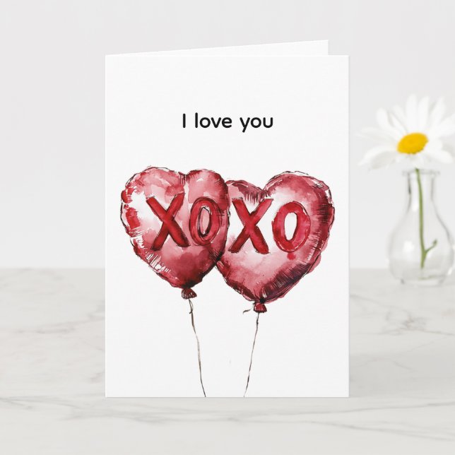 Carte Ballons en forme de cœur XOXO rouges (Petite plante)