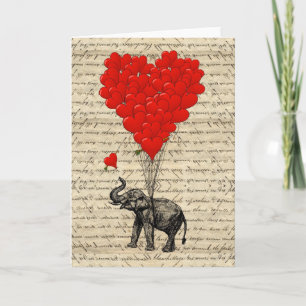 Carte Ballons en forme d'éléphant et de cœur