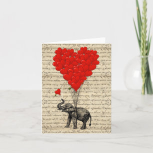 Carte Ballons en forme d'éléphant et de cœur