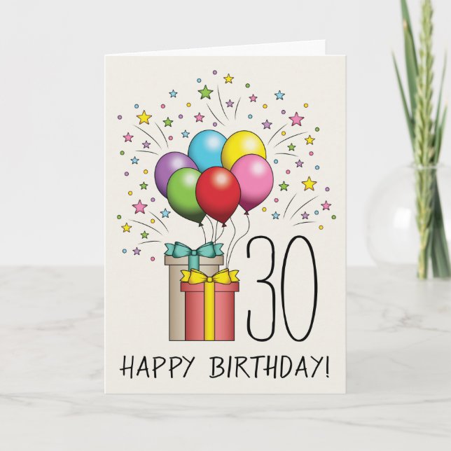 Carte Ballons Et Cadeaux D'anniversaire Avec Âge Et Text (Devant)
