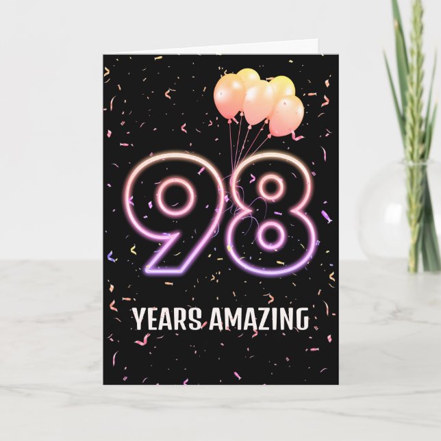 Carte Ballons et Confettis pour les 98 ans (Devant)