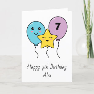 Carte Ballons mignons colorés 7e anniversaire