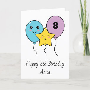 Carte Ballons mignons colorés 8e anniversaire