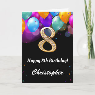 Carte Ballons noir et or 8e anniversaire