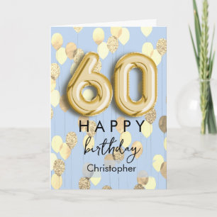 Carte Ballons Personnalisés Bleus et Or 60ème Anniversai