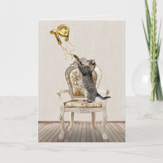 Carte Ballons pour 19 ans et chat tigré (Devant)