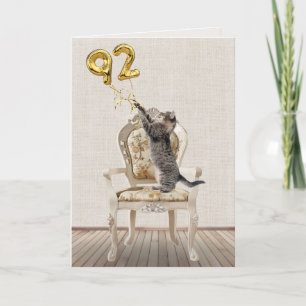 Carte Ballons pour 92e anniversaire et chat tigré