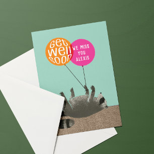 Carte Ballons Raccoon Drôle Get Well