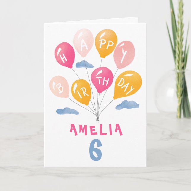 Carte Ballons rose mignon Fille Anniversaire (Devant)