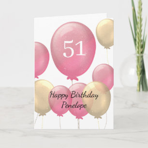 Carte Ballons roses et or 51e anniversaire