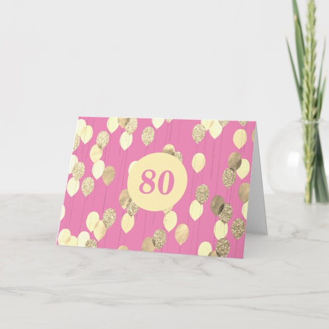 Carte Ballons roses et or 80e anniversaire (Devant)