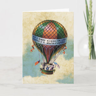 Carte Balloon à air chaud vintage coloré Joyeux annivers