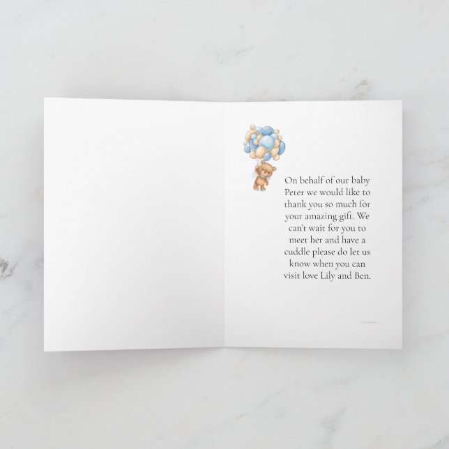 Carte Balloon bleu ours Teddy Extraordinaire Merci cadea (Intérieur)