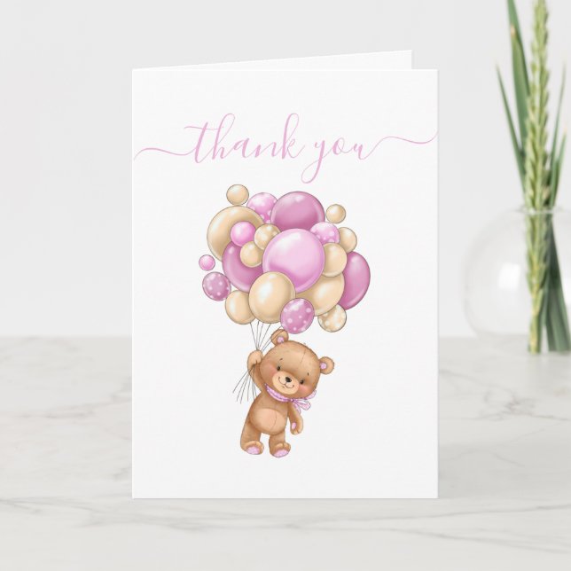 Carte Balloon Ours Teddy Rose Blanc Dieu Parents Merci (Devant)