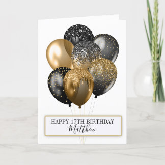 Carte Balloons Anniversaire Paillettes Noir et Or Élégan