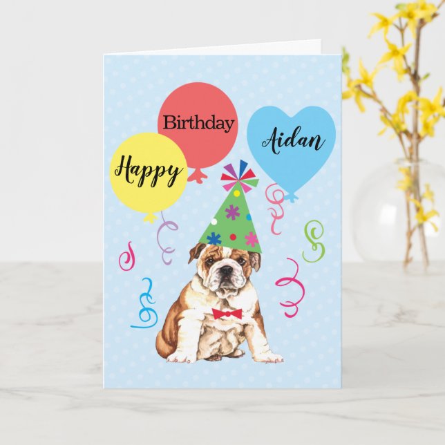 Carte Balloons de fête d'anniversaire Bulldog Card (Fleur jaune)