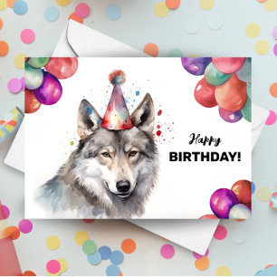 Carte Balloons de loup gris et Casquette de fête Anniver