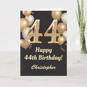 Carte Balloons et confettis noirs et or pour 44e anniver