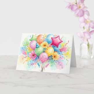 Carte Balloons et fleurs Joyeux Anniversaire aquarelle