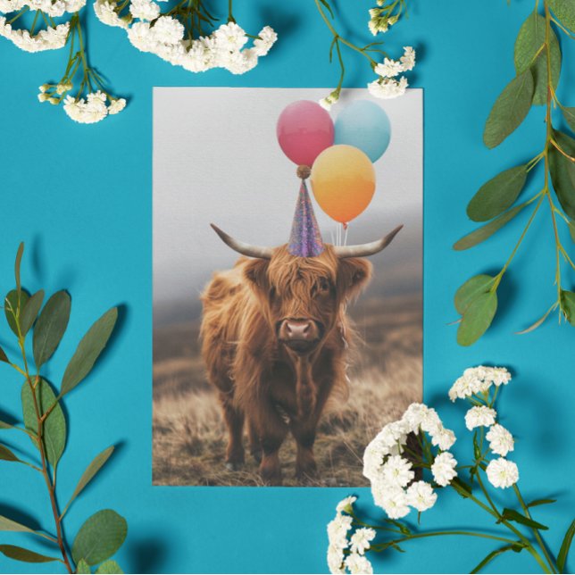 Carte Balloons pour l'anniversaire de Vache des Highland (Créateur téléchargé)