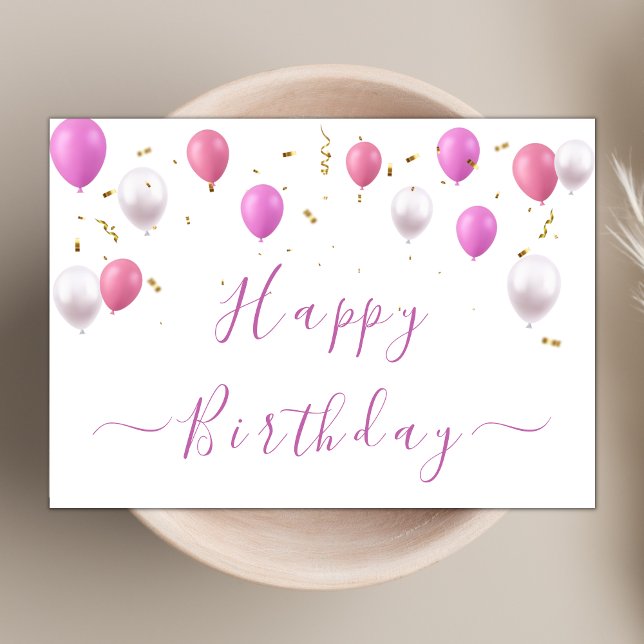 Carte Balloons rose moderne Élégant Joyeux Script d'anni (Créateur téléchargé)