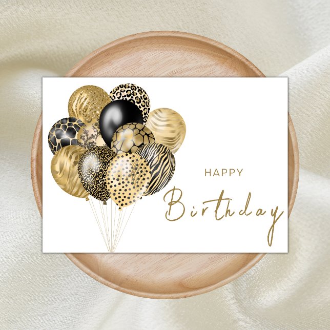 Carte Balloons Safari Gold et Black Joyeux anniversaire (Créateur téléchargé)