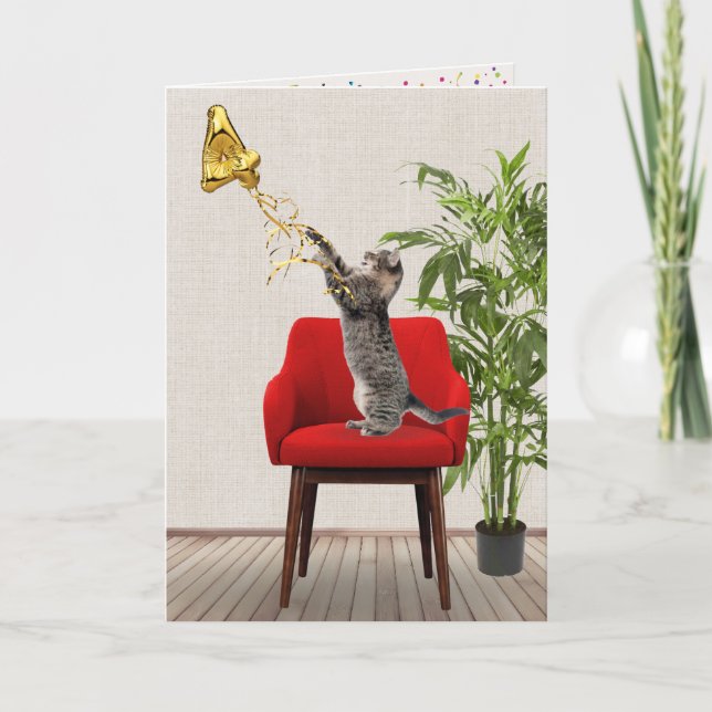 Carte Ballotte d'anniversaire avec Tabby Cat (Devant)