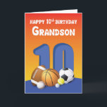 Carte Bals de sport pour le 10e anniversaire de Grandson<br><div class="desc">À son 10e anniversaire,  faites en sorte que votre petit-fils qui est un amoureux du sport se souvienne de ce jour tant qu'il vit en lui donnant cette carte avec beaucoup de boules sur le devant pour lui saluer un anniversaire heureux et amusant.</div>