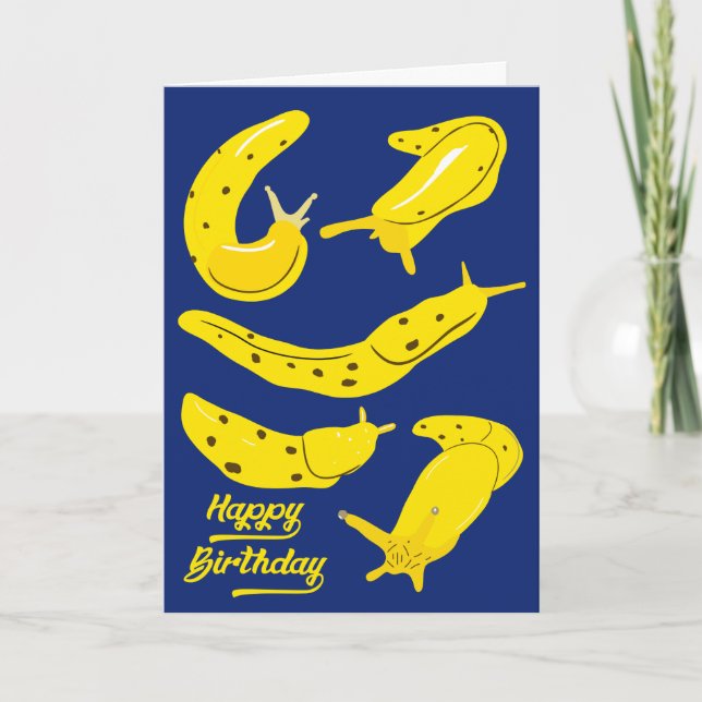 Carte Banana Slugs Jaune et Royal Blue Anniversaire (Devant)