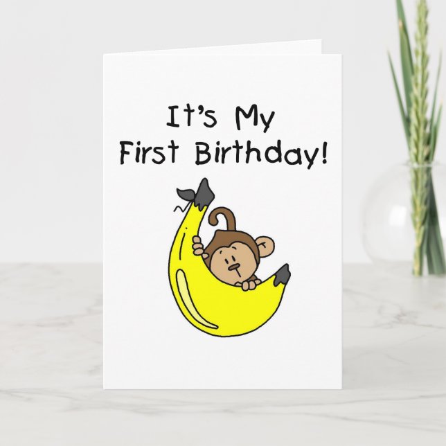 Carte Banane - Petit Singe 1er Anniversaire (Devant)