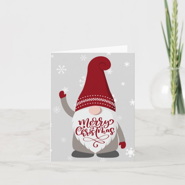 Carte Bande de Noël Gnome Joyeux Noël gris rouge (Devant)