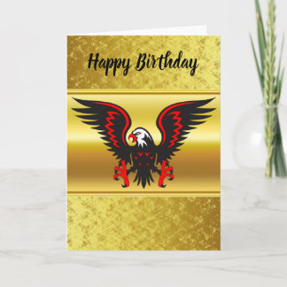 Carte Bande dessinée Aigle noir et rouge avec feuille d'